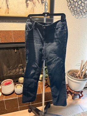 Chico's Dark Blue Straight-Leg Jeans with Side Stud Accents